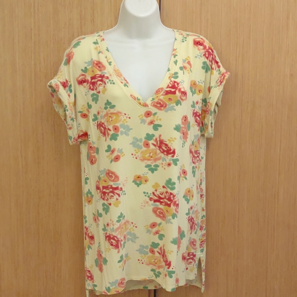 Yellow Floral SS SZ L Top By Matilda Jane